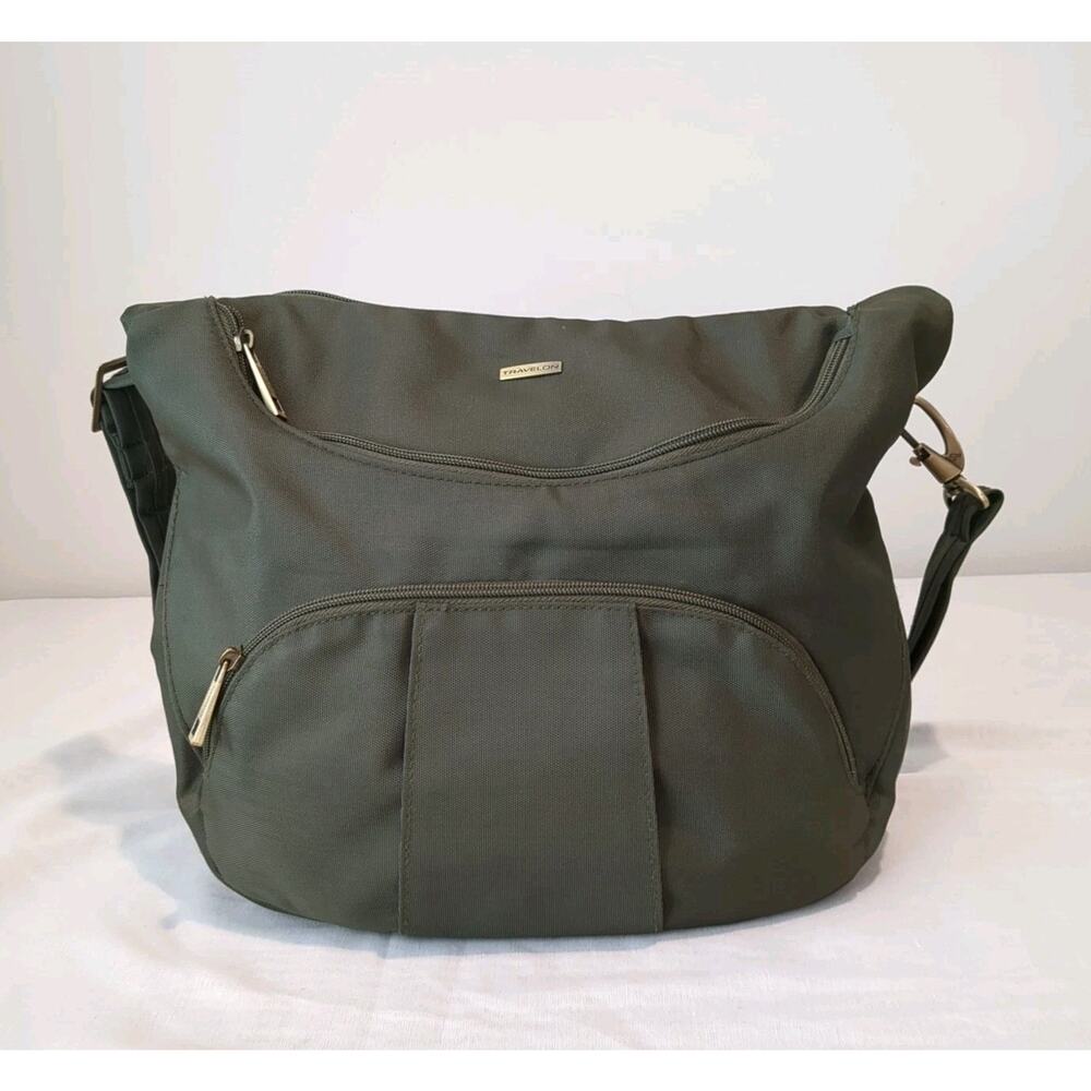 Travelon Classic Essential Green 2 Way Hobo Bag Anti-Theft RFID Messenger Bag